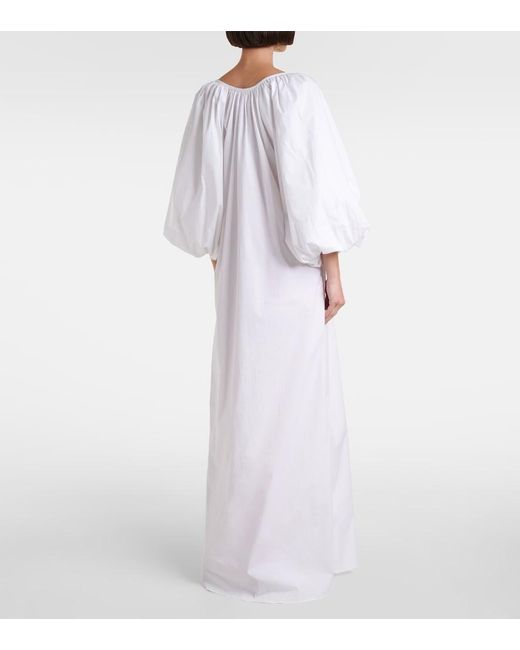 Adriana Degreas White Puff-Sleeve Cotton Maxi Dress