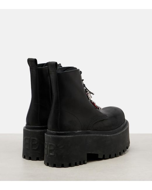 Balenciaga Black Embellished Leather Platform Combat Boots