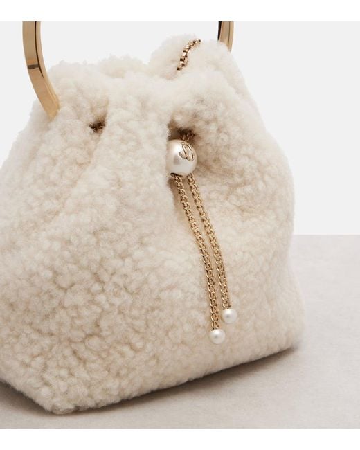 Jimmy Choo Natural Bon Bon Small Shearling Bucket Bag