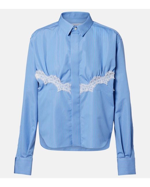 Sacai Blue Lace-Trimmed Striped Cotton-Blend Poplin Shirt