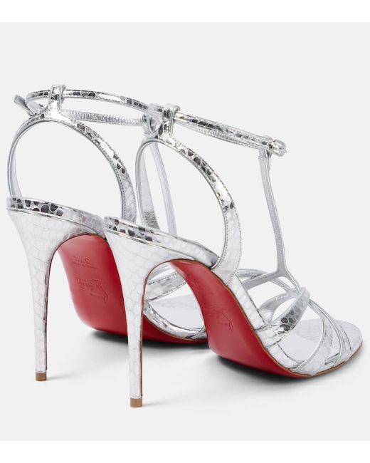 Christian Louboutin White Sandalen Tangueva 100 Aus Metallic-Leder