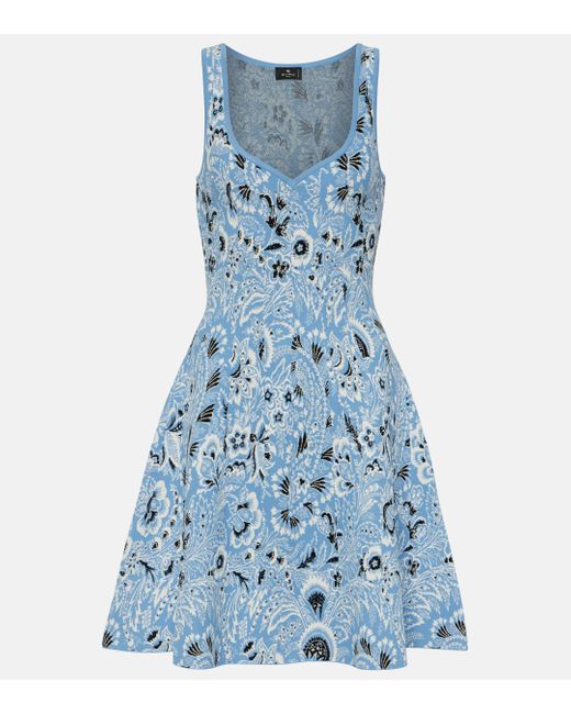 Etro Blue Paisley Knitted Jacquard Minidress