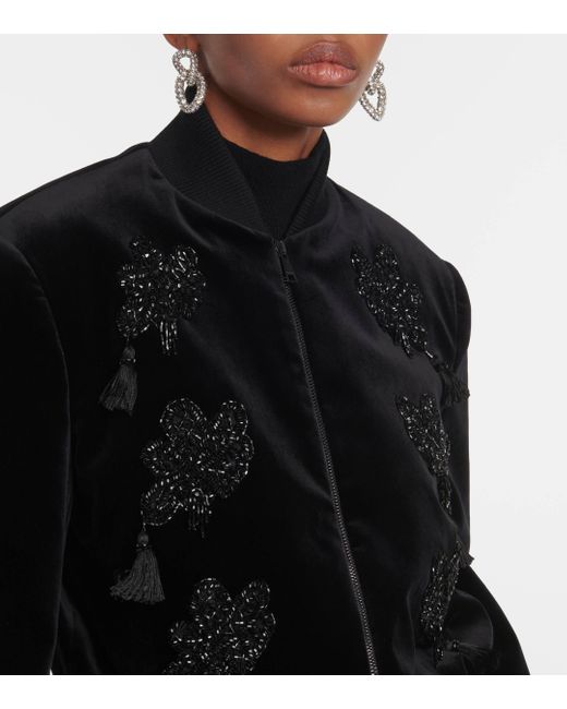 Max Mara Black Musette Embroidered Velvet Bomber Jacket