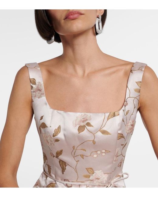 Staud Natural Zoe Floral Brocade Satin Midi Dress