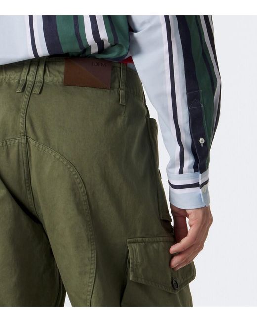 Loewe Green Cotton Satin Cargo Pants for men