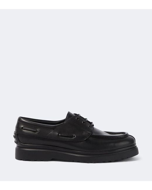 Tod's Black Leather Boat Shoes for men