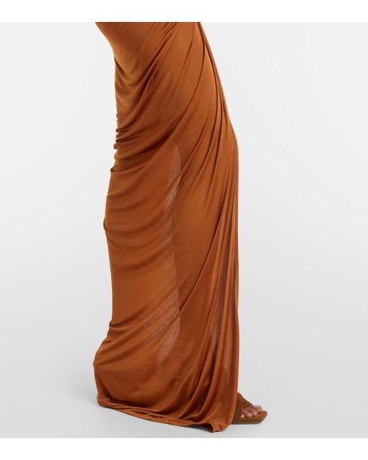 Rick Owens Brown Lilies Avra Ruched One-Shoulder Gown