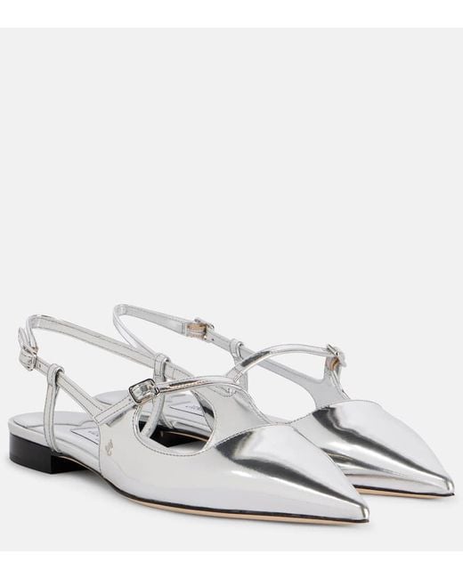 Jimmy Choo White Didi Metallic Leather Slingback Flats