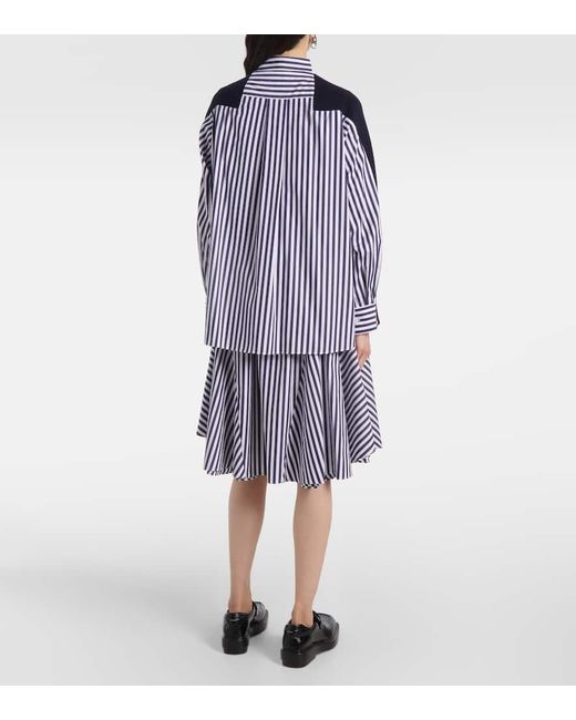 Sacai Blue Striped Poplin-Trimmed Cotton Cardigan