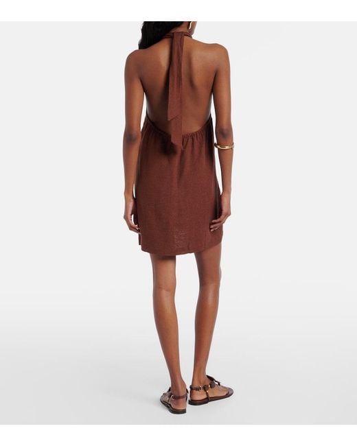 ViX Brown Astera Halterneck Linen-Blend Minidress