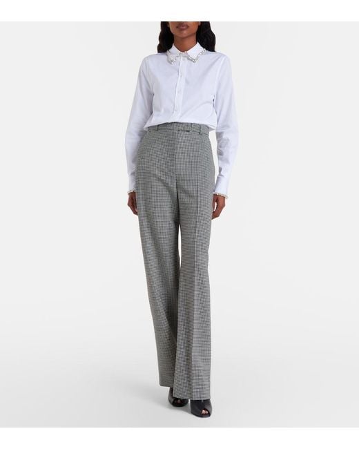 McQueen Gray Gingham Wool Wide-Leg Pants
