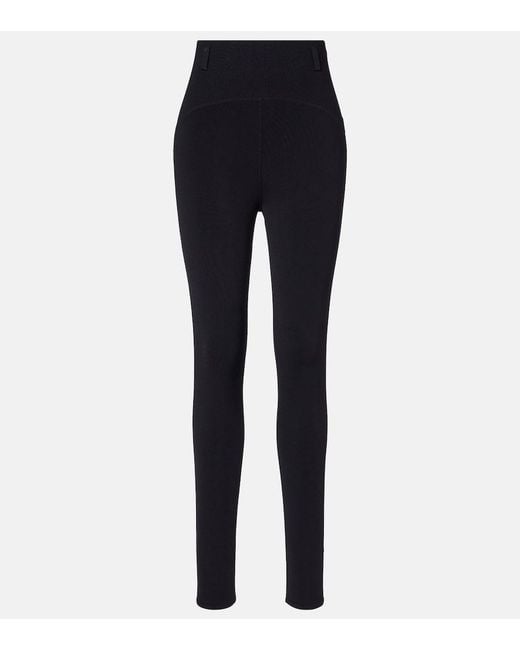 Alaïa Blue Ribbed-Knit High-Rise Leggings