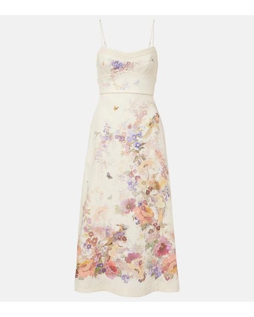 Zimmermann White Alchemy Floral Linen Midi Dress