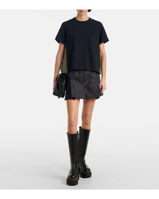 Sacai Blue Cotton Jersey And Twill T-Shirt