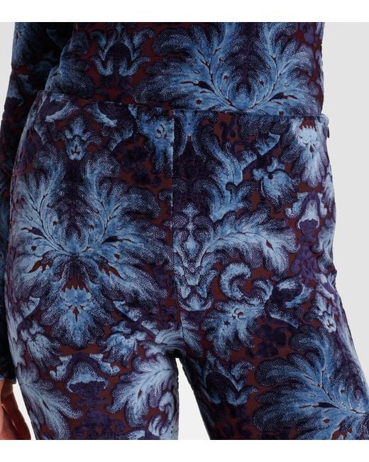 Etro Blue Printed Crepe High-Rise Flared Pants
