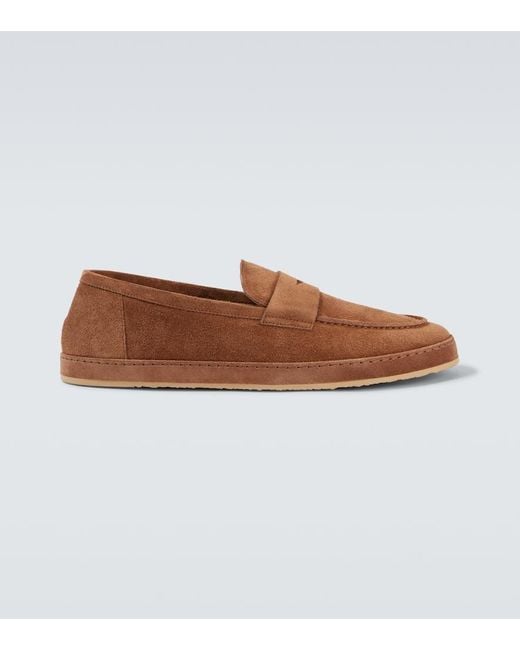 Brunello Cucinelli Brown Suede Penny Loafers for men