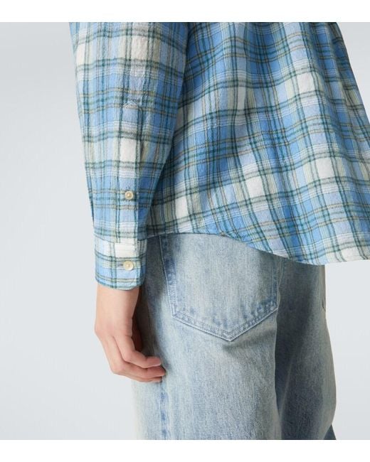 Auralee Blue Airy Checked Wool Shirt for men