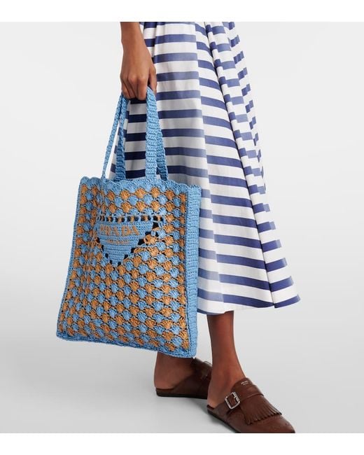 Prada Blue Light And Caramel Crochet Shopping Bag