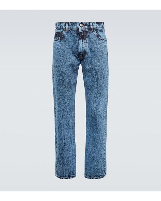 Marni Blue Leather-Trimmed Straight Jeans for men