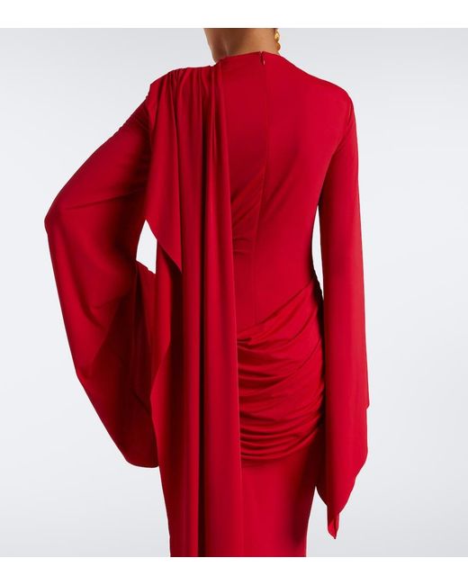 De La Vali Red Perisa Draped Jersey Maxi Dress