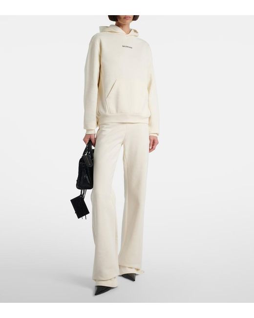 Balenciaga White Logo Cotton Fleece Hoodie