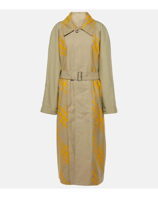 Burberry Yellow Appliquéd Belted Checked Cotton-gabardine Trench Coat