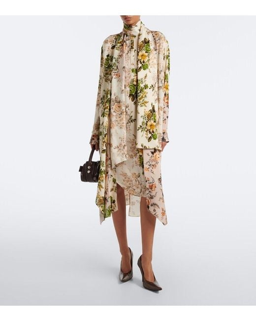 Acne Metallic Tie-Neck Floral Silk Georgette Midi Dress