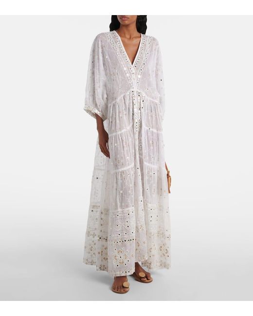 Juliet Dunn White Besticktes Maxikleid Aus Baumwolle