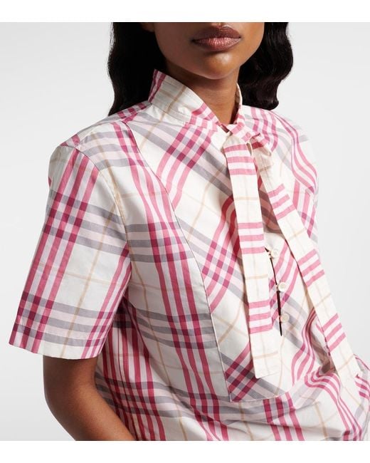 Burberry Pink Olea Check Cotton Blouse