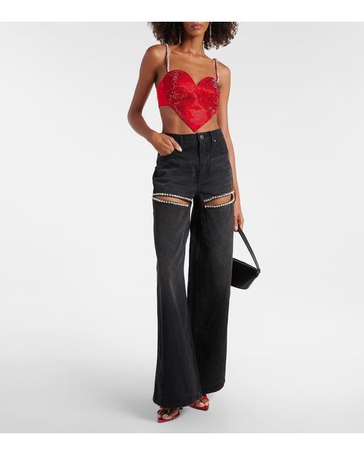 Area Black Crystal-embellished High-rise Wide-leg Jeans