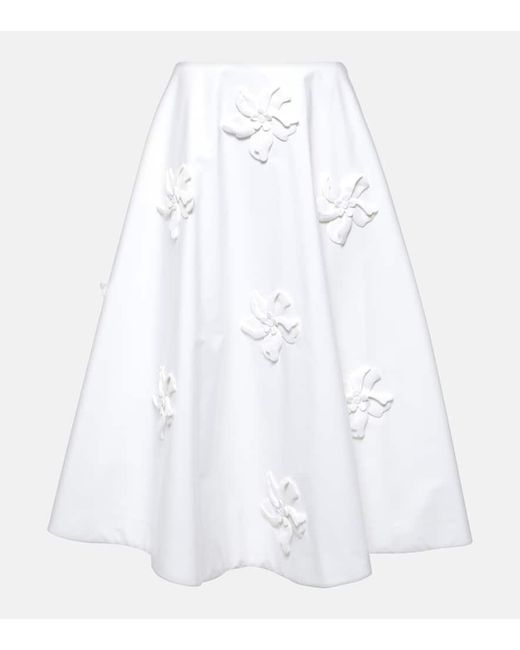 Falda midi de popelin de algodon con apliques florales Valentino de color White