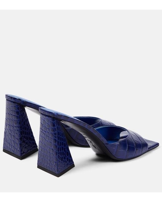 The Attico Blue Mini Devon 85 Croc-Effect Leather Mules