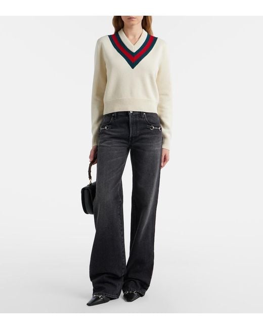 Gucci White Web Stripe Wool Sweater