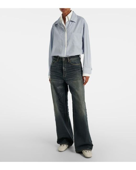 Acne Blue Glossy Mid-Rise Wide-Leg Jeans