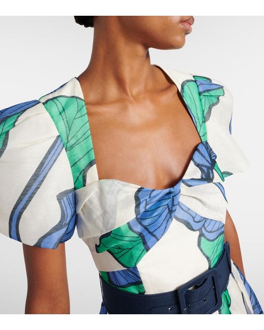 Rebecca Vallance Blue Ivy Floral Linen And Silk Midi Dress
