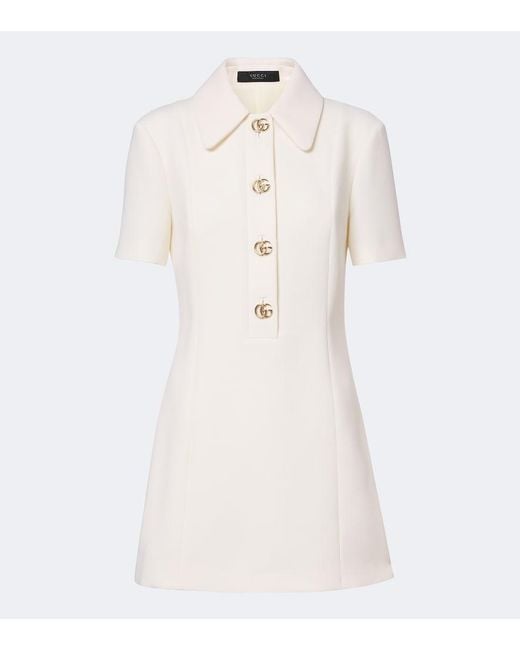 Gucci Natural Double G Wool Crepe Polo Dress