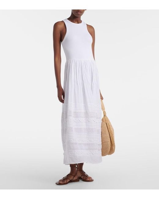 Polo Ralph Lauren White Lace-Trimmed Cotton-Blend Maxi Dress