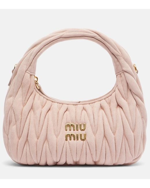 Miu Miu Pink Wander Small Matelasse Suede Tote Bag