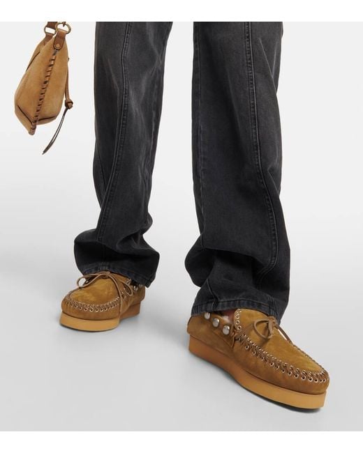 Isabel Marant Yellow Forley Shearling-Lined Suede Moccasins