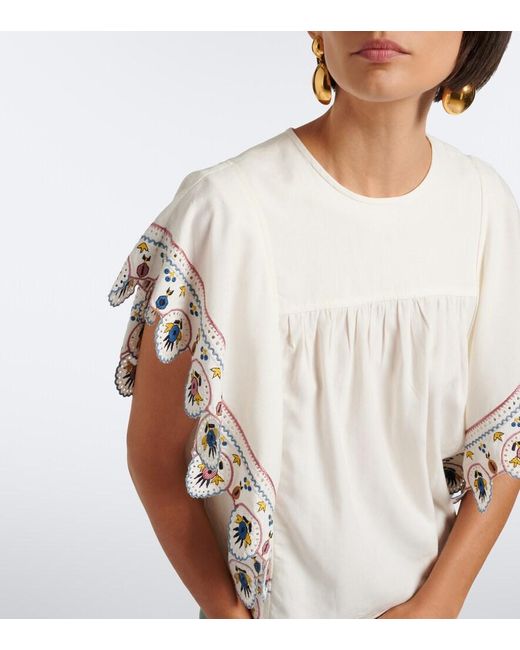 Isabel Marant White Marlie Embroidered Ruffled Blouse