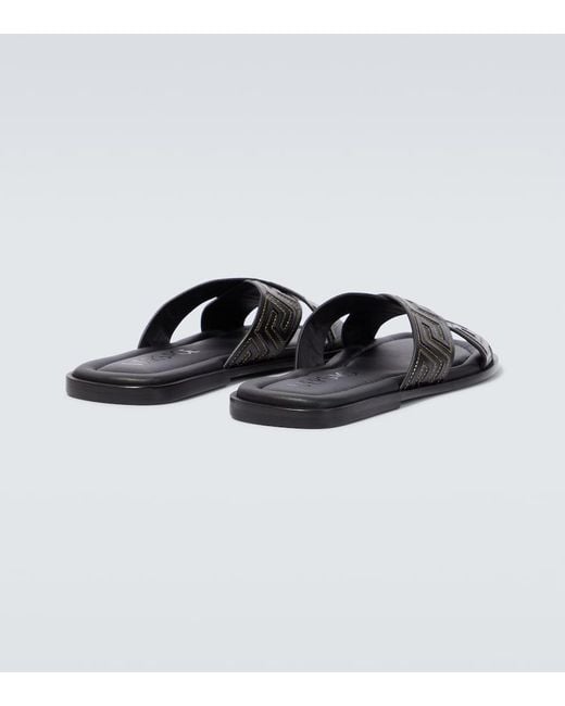 Versace Brown Greca Leather Slides for men