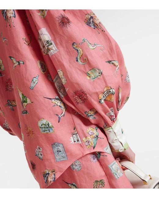 ALÉMAIS Pink Puff-Sleeve Printed Linen Shirt