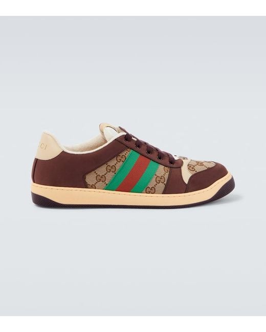 Gucci Brown Screener Gg Canvas And Suede Sneakers for men