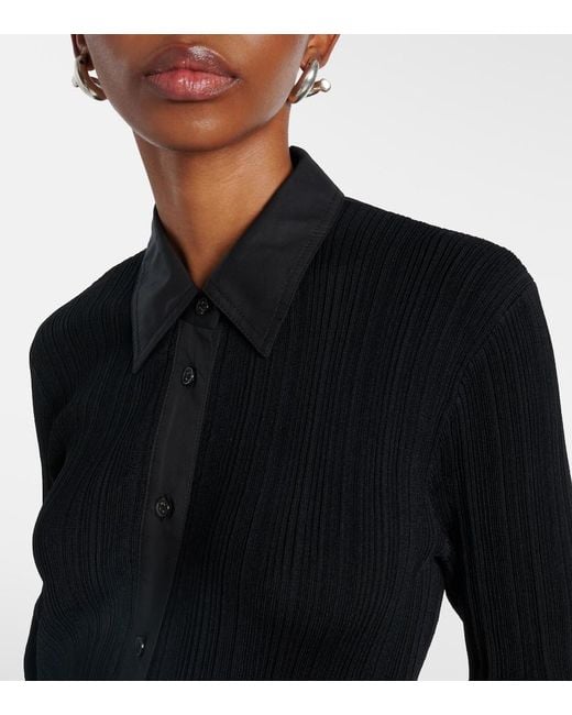 Totême Black Ribbed-Knit Shirt Dress
