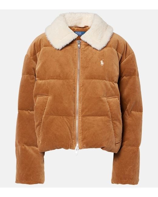 Polo Ralph Lauren Brown Daunenjacke Aus Baumwoll-Cord Mit Faux Fur