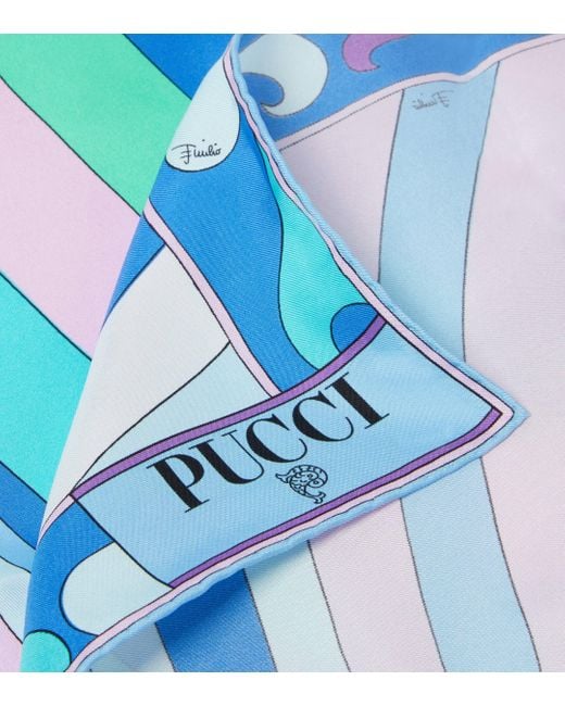 Emilio Pucci Blue Printed Silk Twill Scarf