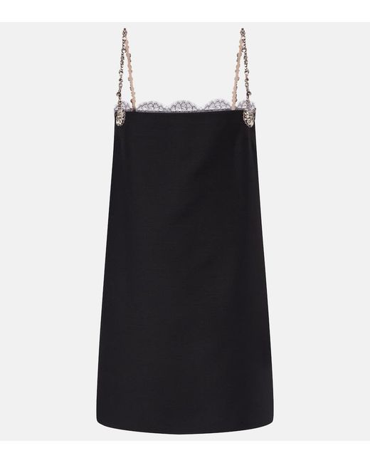 Valentino Black Crepe Couture Embellished Lace-Trimmed Minidress