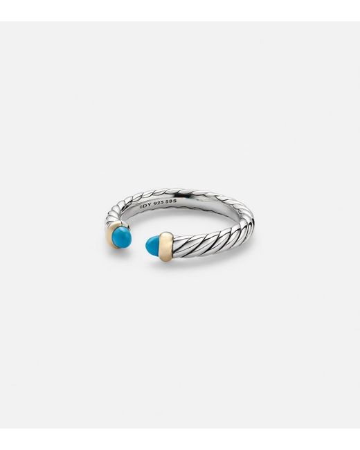 David Yurman White Cable Collectibles Petite Cable Sterling Ring With Turquoises