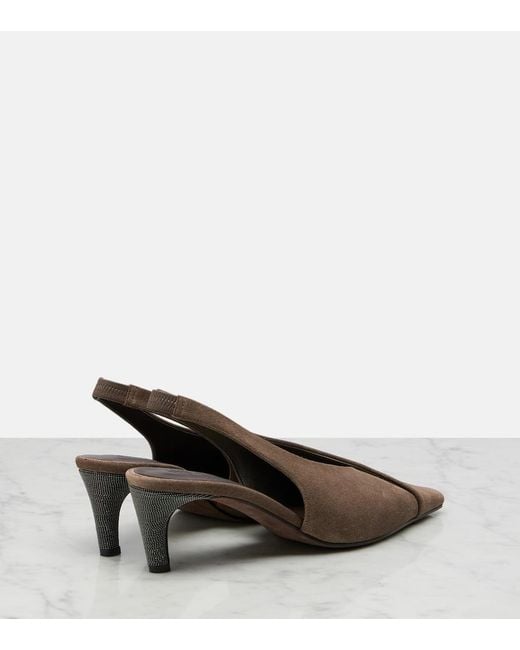 Brunello Cucinelli Brown Suede Slingback Pumps