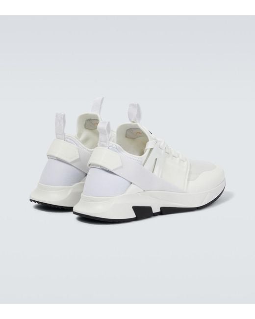 Tom Ford White Lace-Up Sneakers With Logo Patch for men